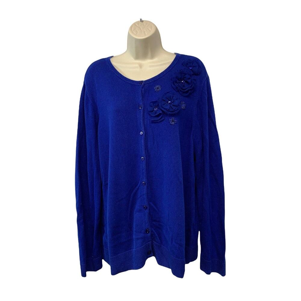 CJ Banks Womens Cardigan Sweater Button Down Plus Size 1X Floral Embellished